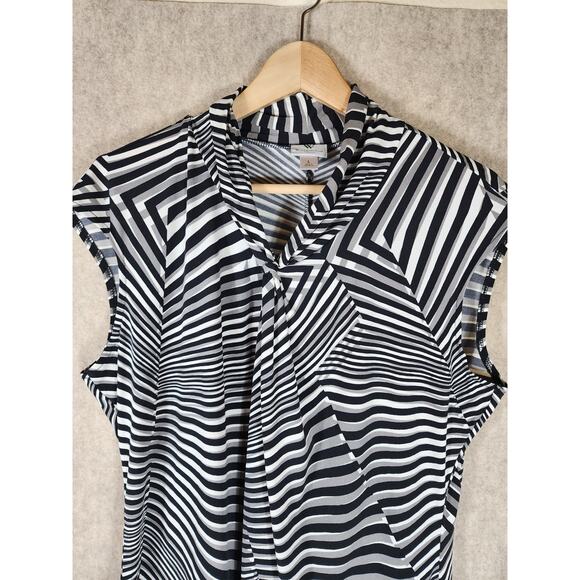 WORTHINGTON Black White Geometric Career Stretch Sleeveless Lightweight Top SZ L - Picture 3 of 7